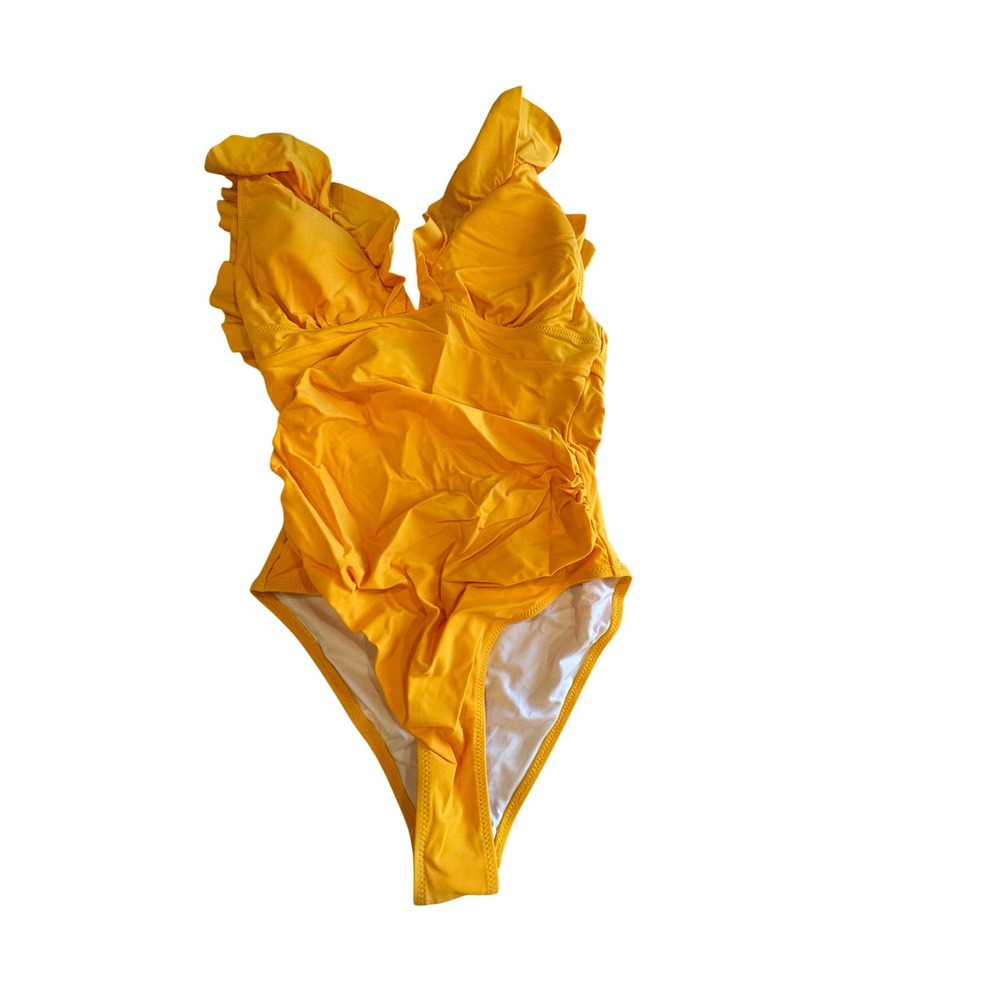 Cupshe Yellow Ruffle V-Neck Lace-Up Back One Piece Swimsuit Size M NWT - Picture 3 of 4